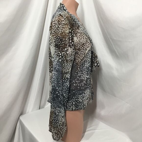 Animal Print Sheer Tie Neck Blouse (B15) - Picture 4 of 8